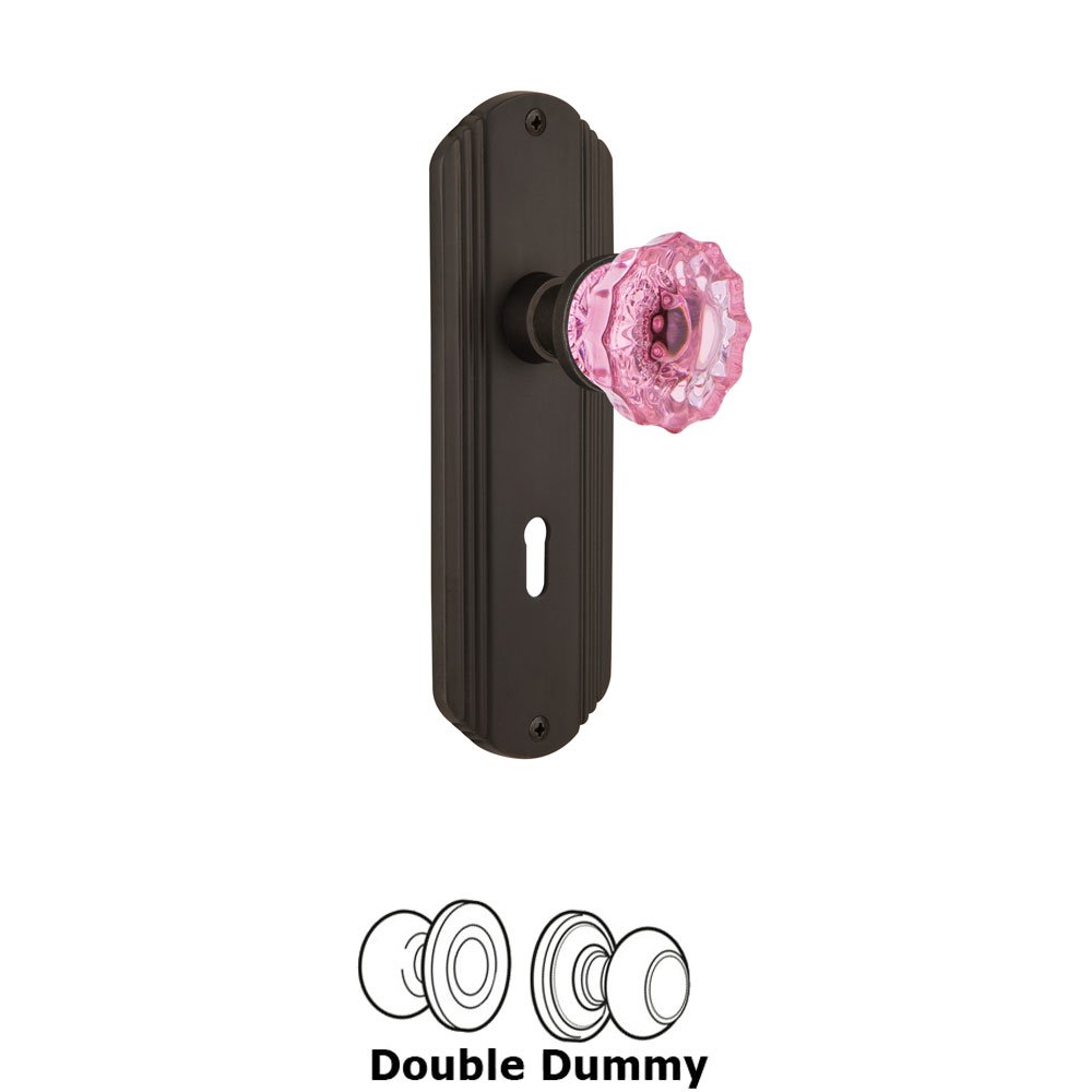 Nostalgic Warehouse - Double Dummy - Deco Plate with Keyhole Crystal Pink Glass Door Knob in Oil-Rubbed Bronze