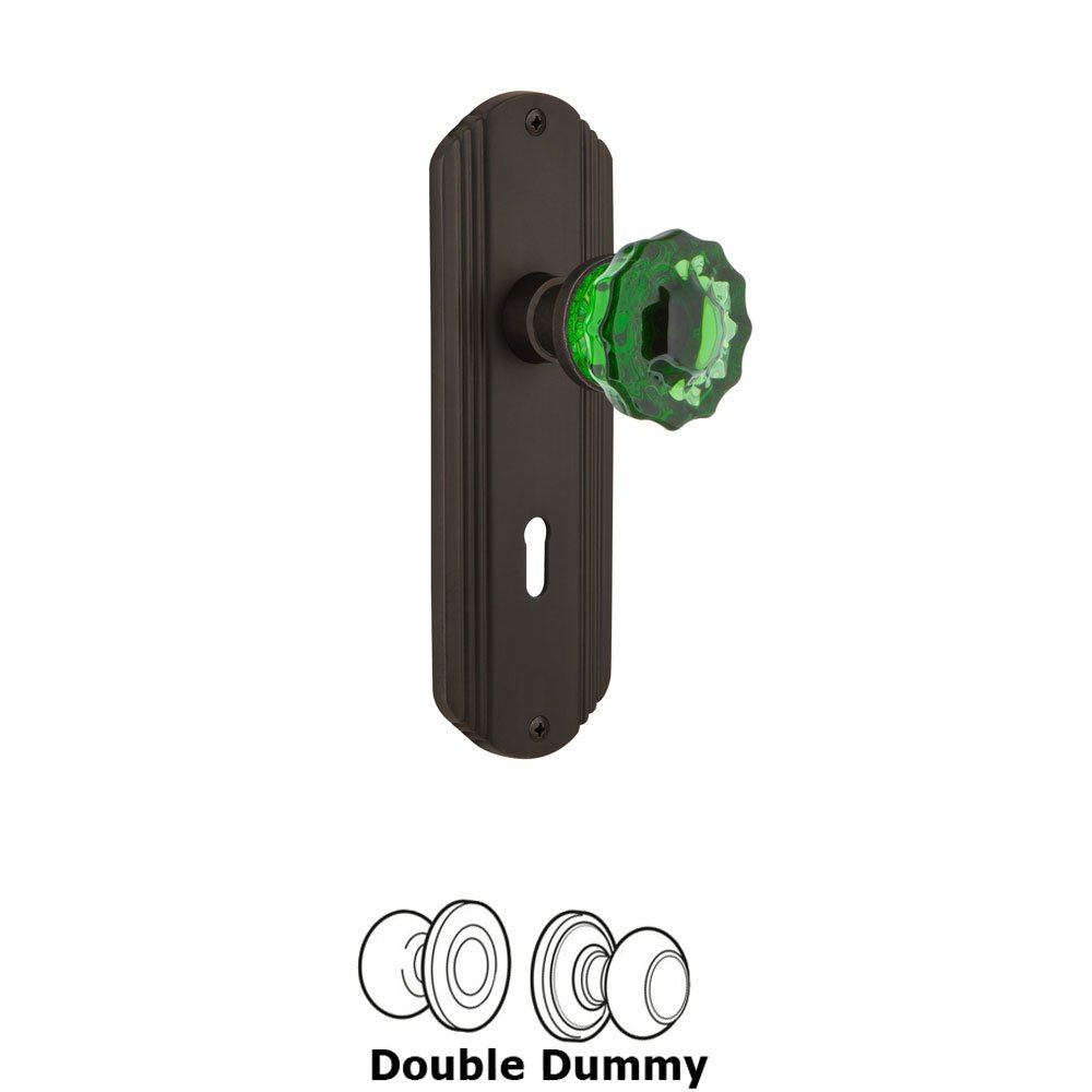 Nostalgic Warehouse - Double Dummy - Deco Plate with Keyhole Crystal Emerald Glass Door Knob in Oil-Rubbed Bronze