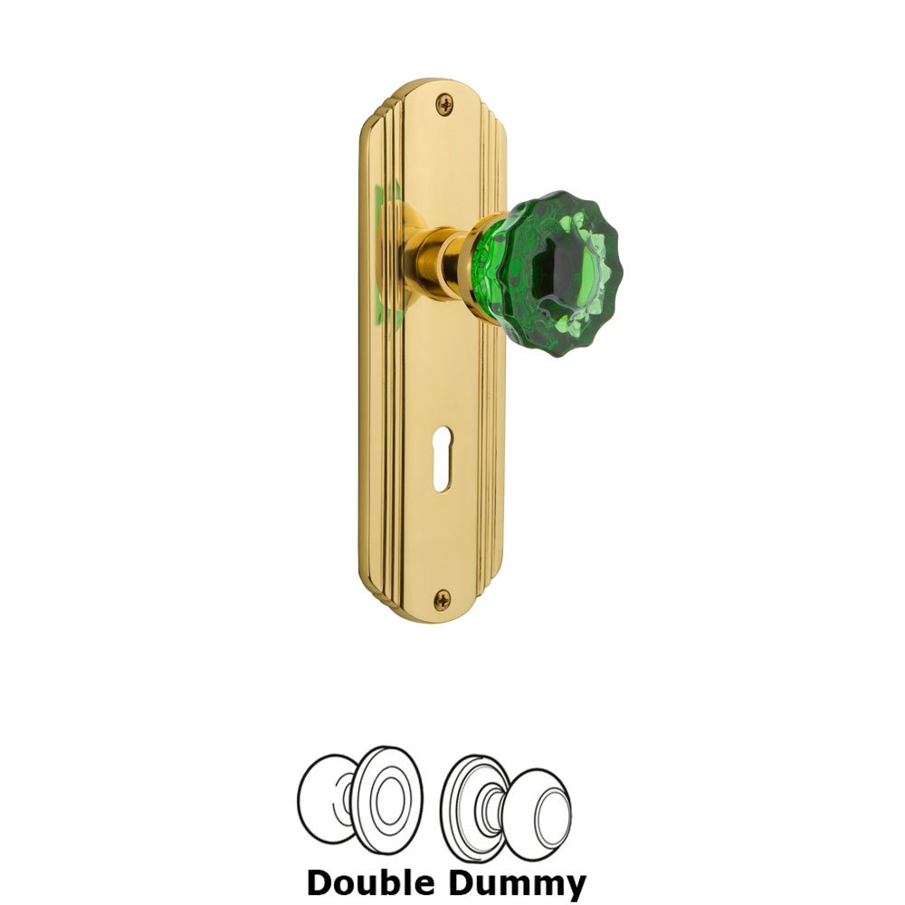Nostalgic Warehouse - Double Dummy - Deco Plate with Keyhole Crystal Emerald Glass Door Knob in Polished Brass