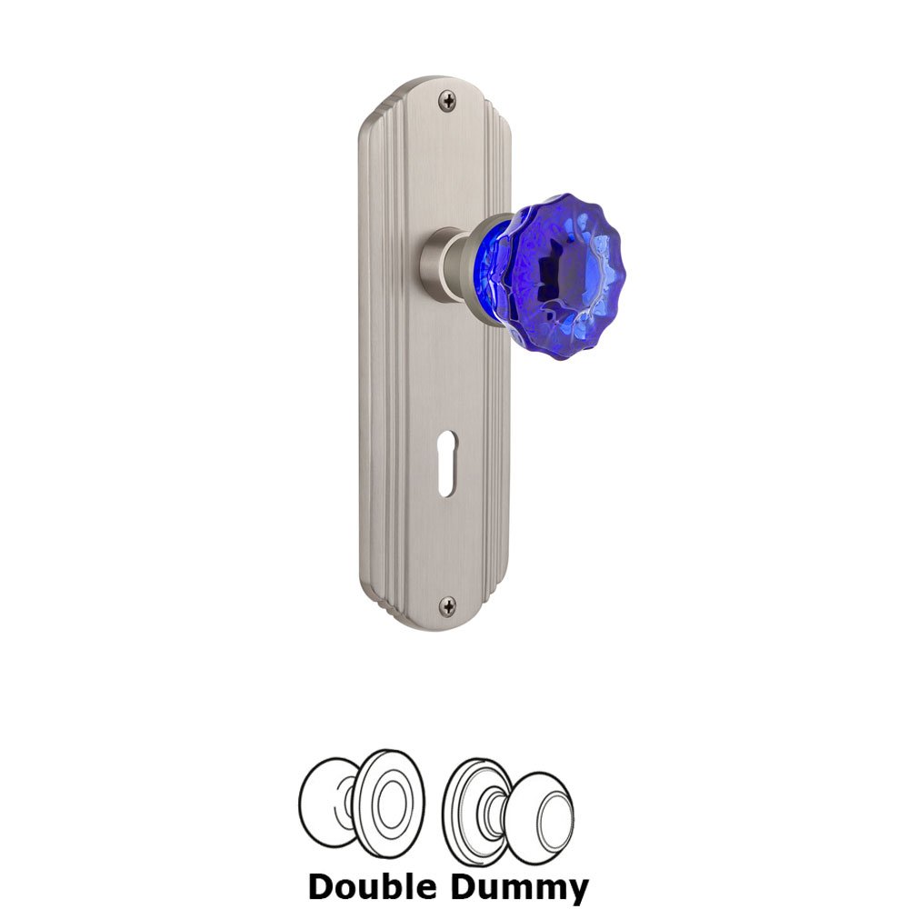 Nostalgic Warehouse - Double Dummy - Deco Plate with Keyhole Crystal Cobalt Glass Door Knob in Satin Nickel