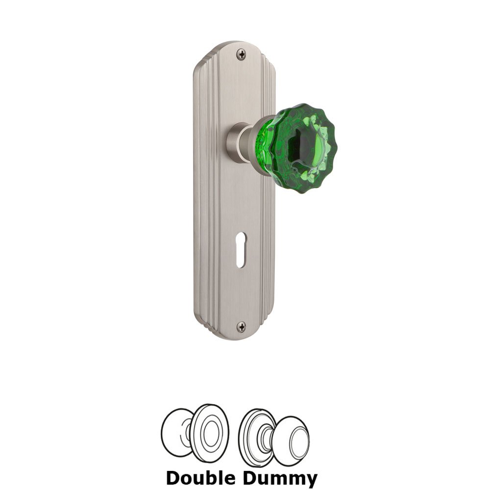 Nostalgic Warehouse - Double Dummy - Deco Plate with Keyhole Crystal Emerald Glass Door Knob in Satin Nickel