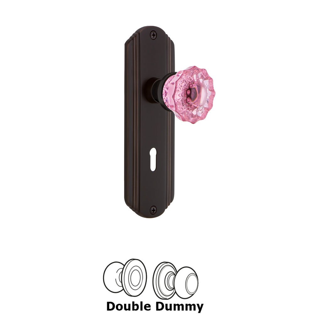 Nostalgic Warehouse - Double Dummy - Deco Plate with Keyhole Crystal Pink Glass Door Knob in Timeless Bronze
