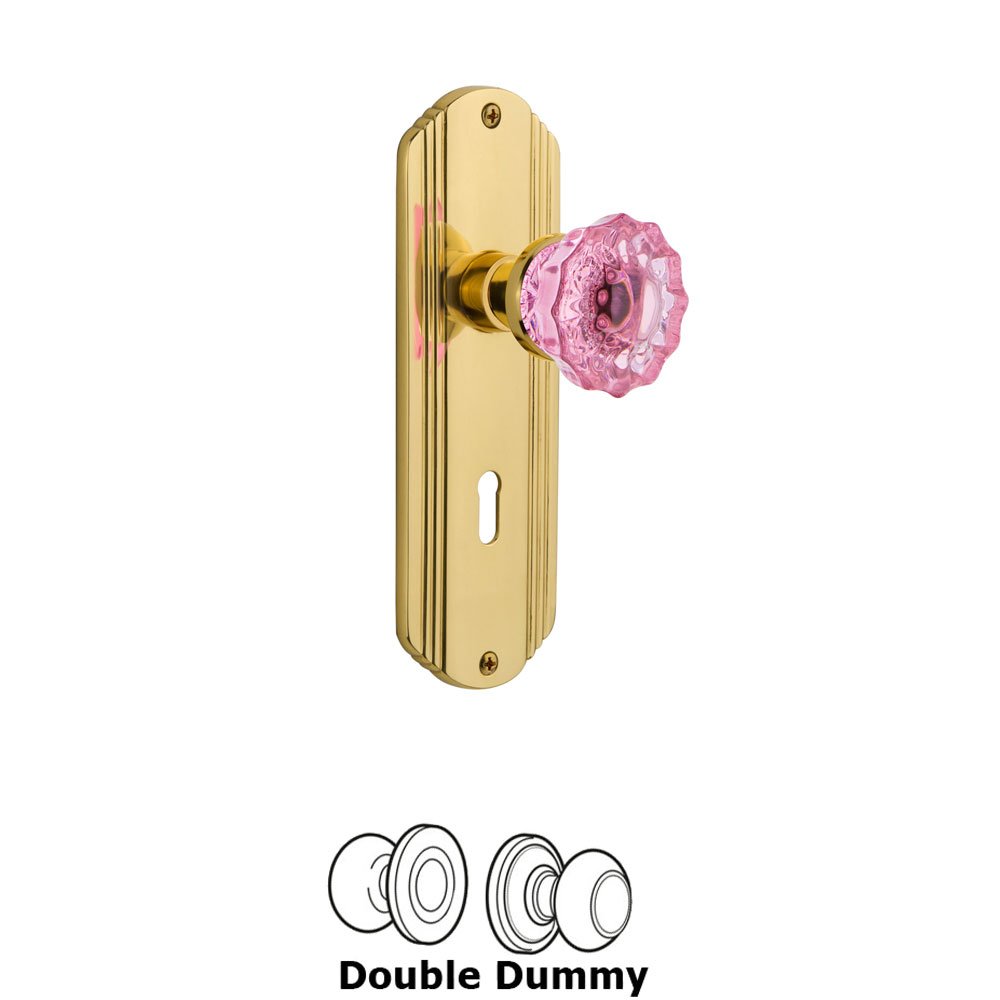 Nostalgic Warehouse - Double Dummy - Deco Plate with Keyhole Crystal Pink Glass Door Knob in Unlaquered Brass