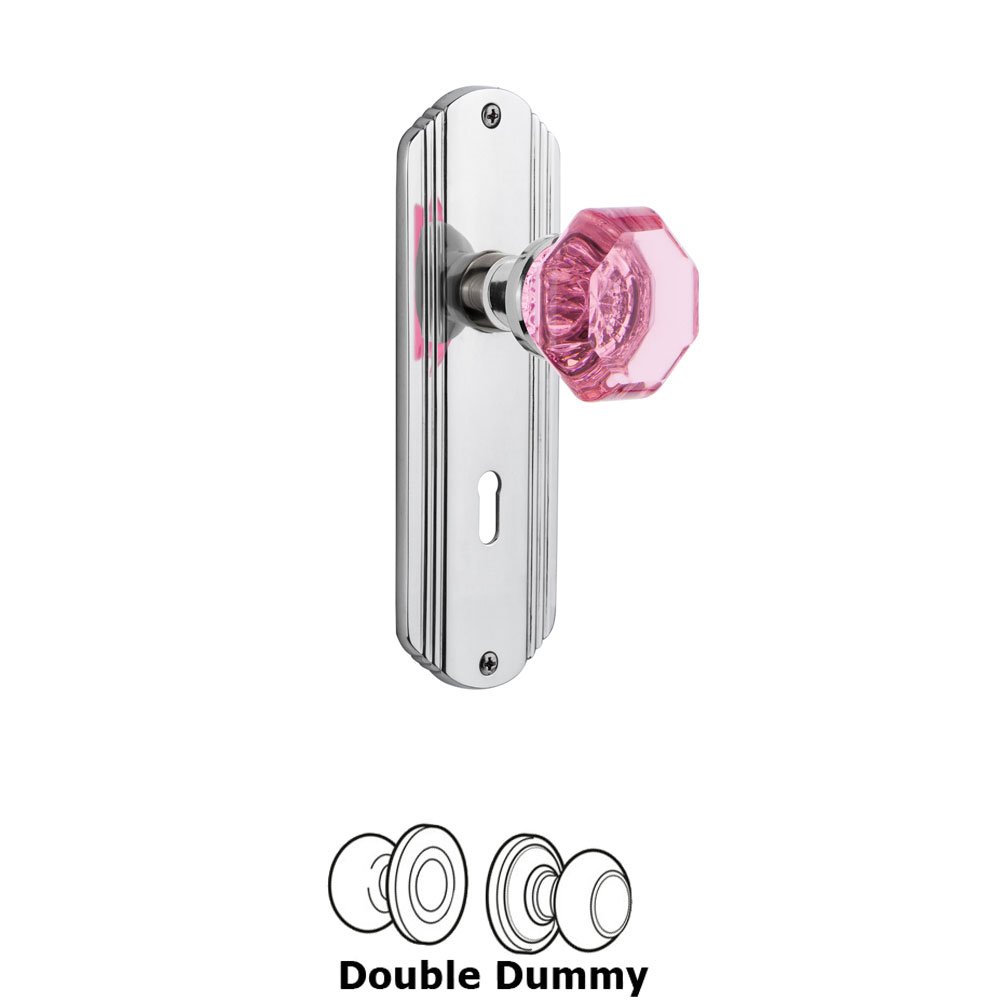 Nostalgic Warehouse - Double Dummy - Deco Plate with Keyhole Waldorf Pink Door Knob in Bright Chrome