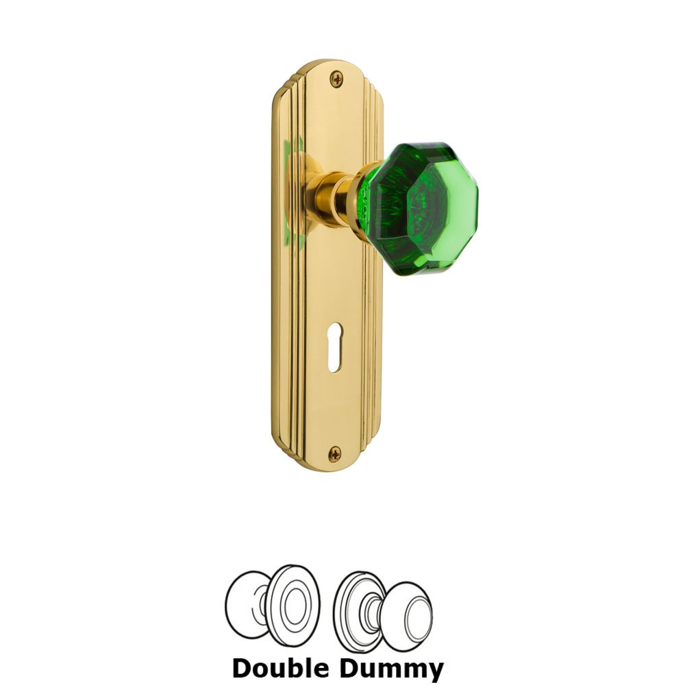 Nostalgic Warehouse - Double Dummy - Deco Plate with Keyhole Waldorf Emerald Door Knob in Polished Brass
