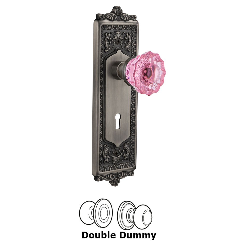 Nostalgic Warehouse - Double Dummy - Egg & Dart Plate with Keyhole Crystal Pink Glass Door Knob in Antique Pewter