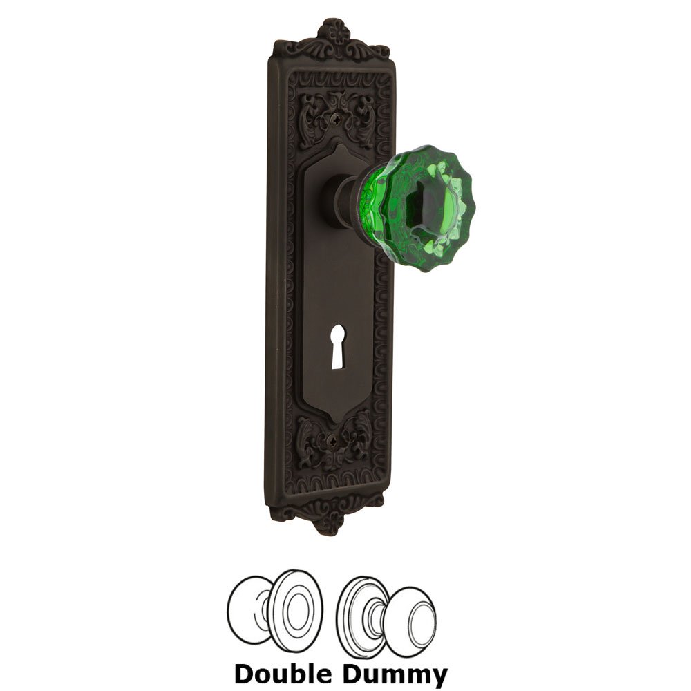 Nostalgic Warehouse - Double Dummy - Egg & Dart Plate with Keyhole Crystal Emerald Glass Door Knob in Oil-Rubbed Bronze