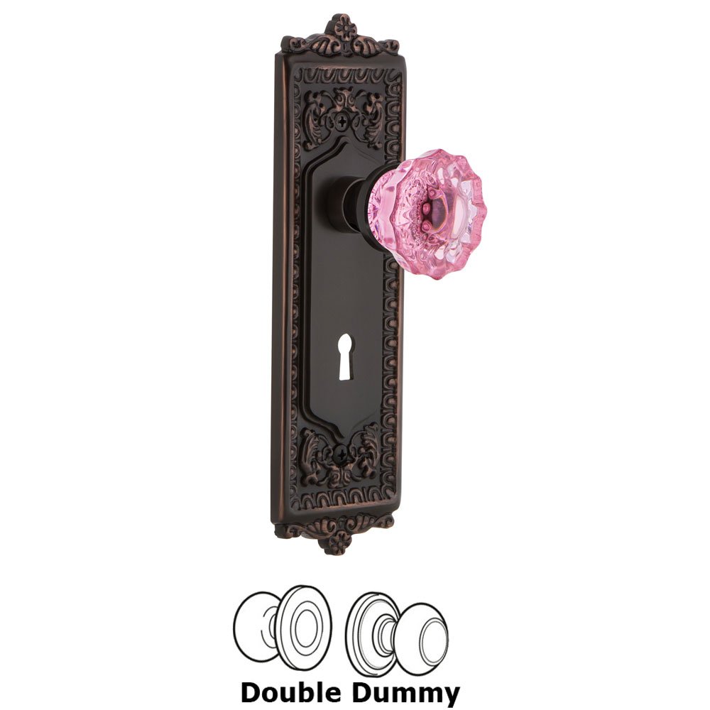 Nostalgic Warehouse - Double Dummy - Egg & Dart Plate with Keyhole Crystal Pink Glass Door Knob in Timeless Bronze