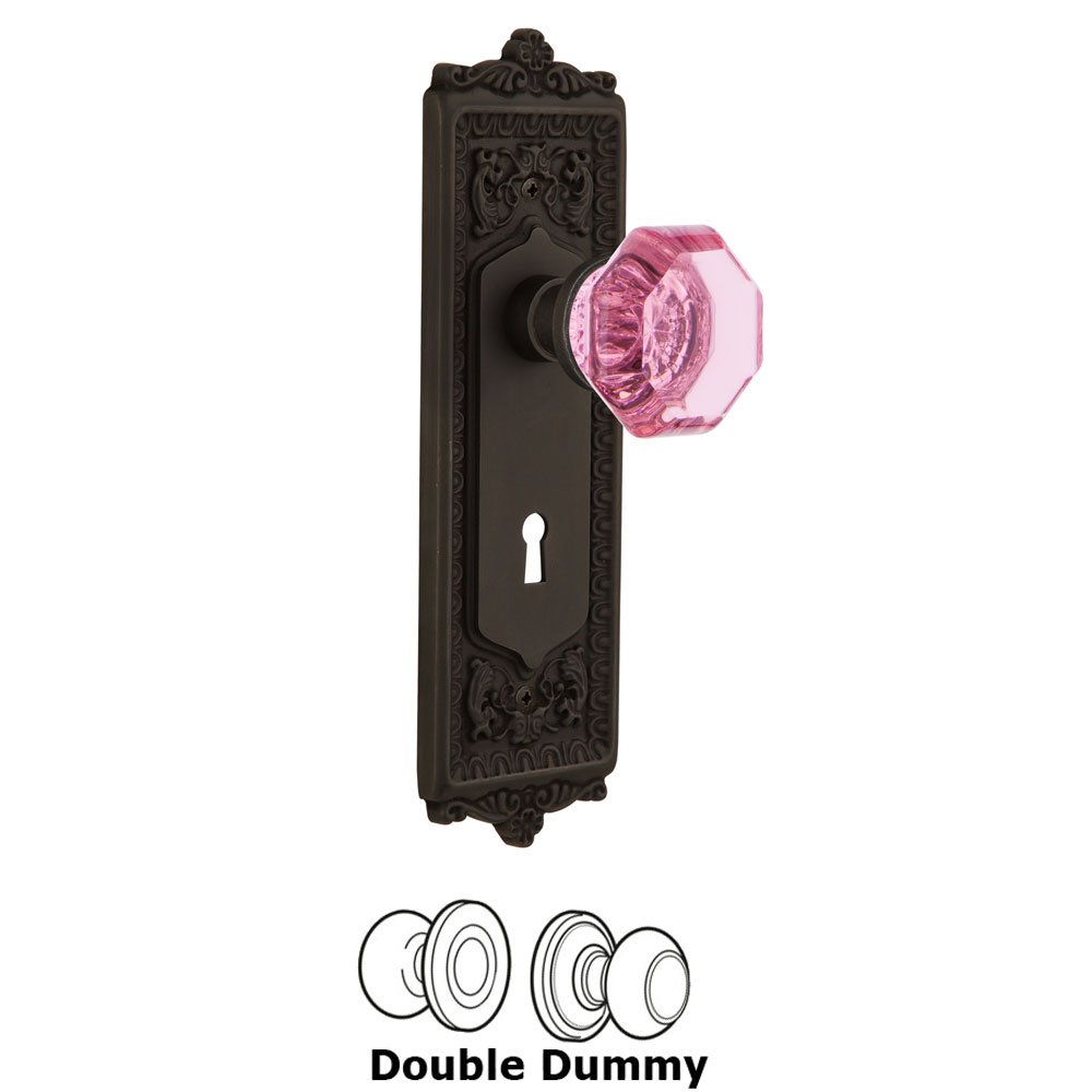 Nostalgic Warehouse - Double Dummy - Egg & Dart Plate with Keyhole Waldorf Pink Door Knob in Oil-Rubbed Bronze