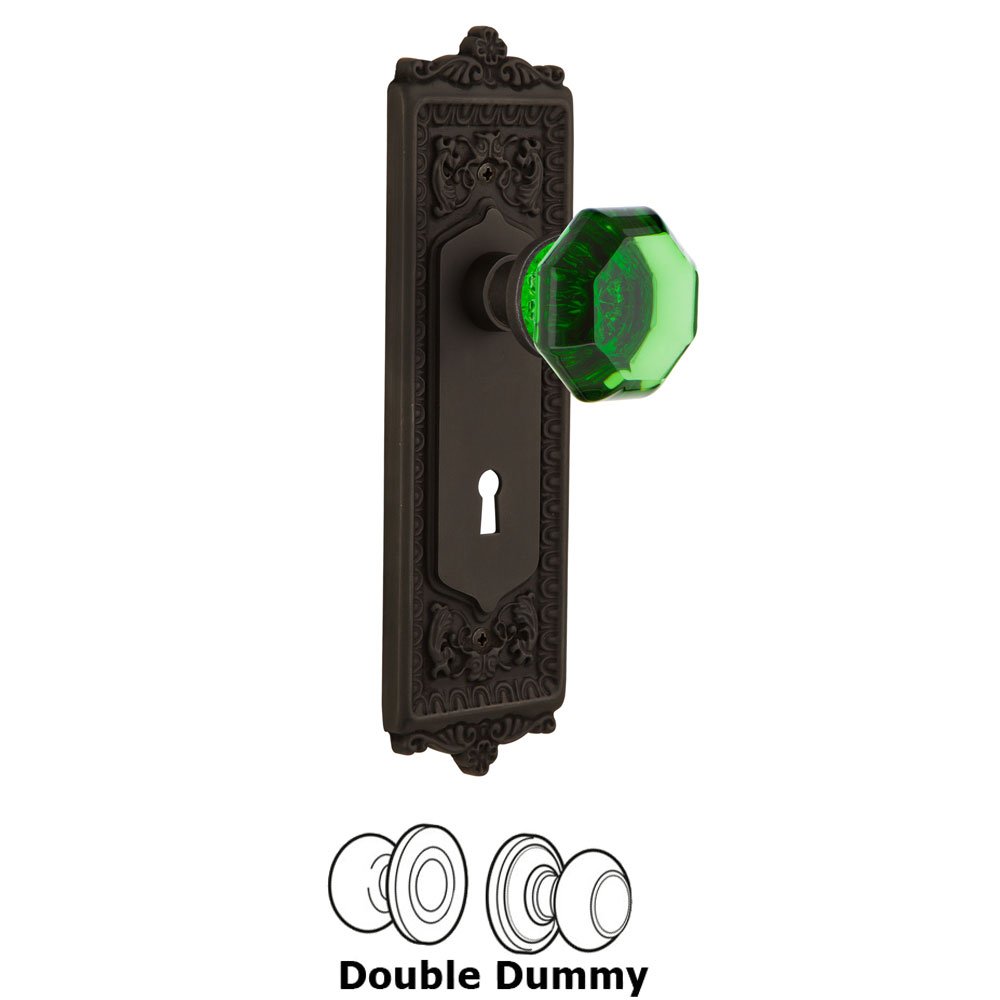 Nostalgic Warehouse - Double Dummy - Egg & Dart Plate with Keyhole Waldorf Emerald Door Knob in Oil-Rubbed Bronze