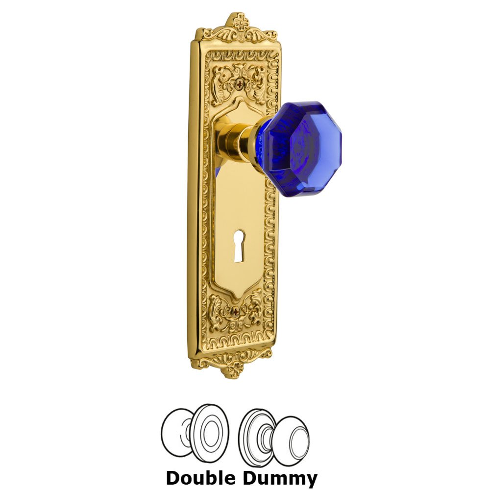 Nostalgic Warehouse - Double Dummy - Egg & Dart Plate with Keyhole Waldorf Cobalt Door Knob in Polished Brass