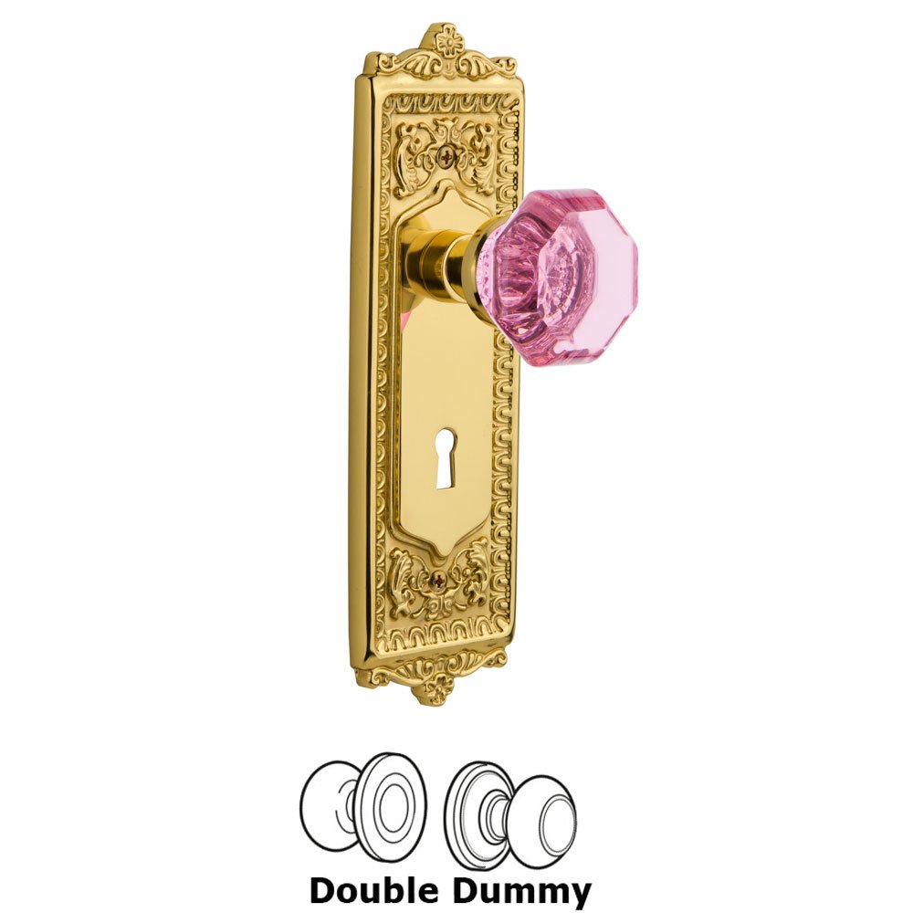 Nostalgic Warehouse - Double Dummy - Egg & Dart Plate with Keyhole Waldorf Pink Door Knob in Polished Brass