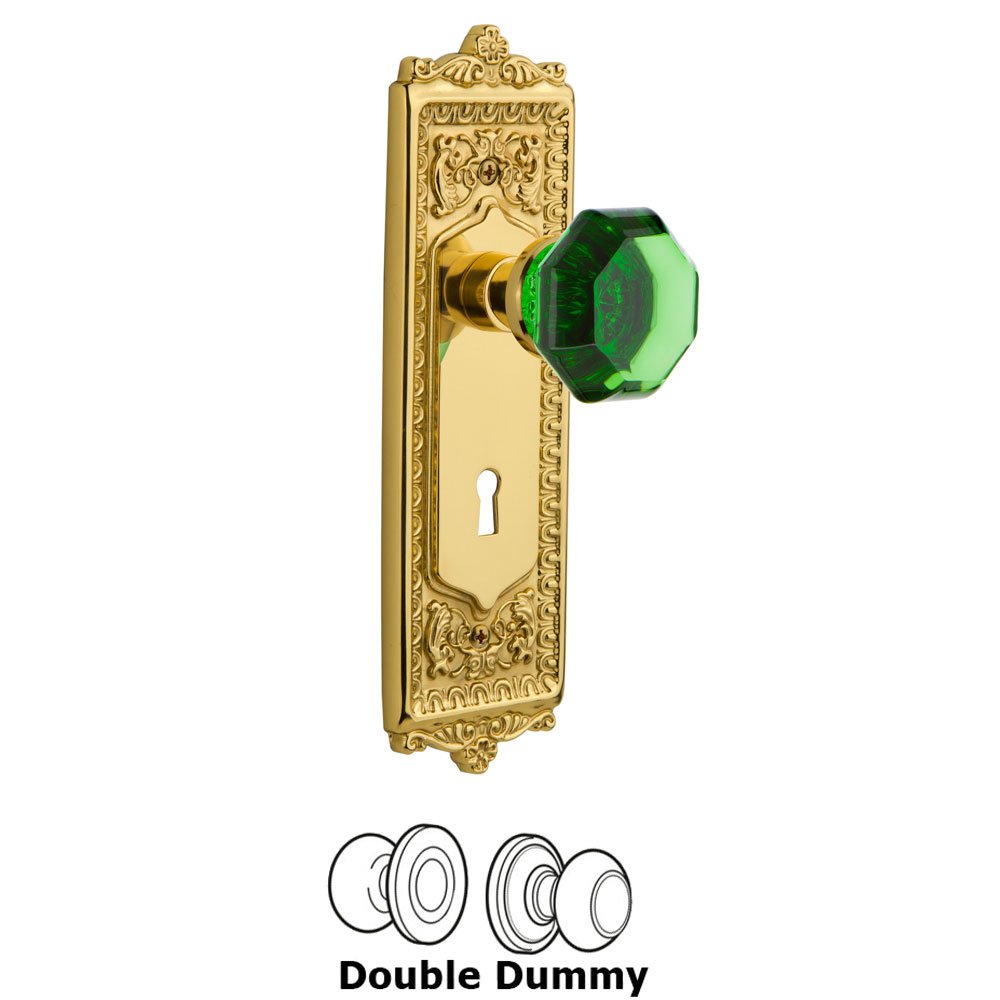 Nostalgic Warehouse - Double Dummy - Egg & Dart Plate with Keyhole Waldorf Emerald Door Knob in Polished Brass
