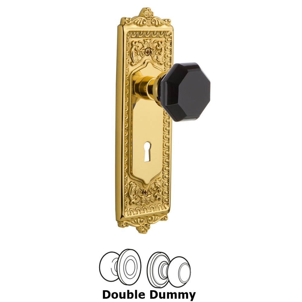 Nostalgic Warehouse - Double Dummy - Egg & Dart Plate with Keyhole Waldorf Black Door Knob in Polished Brass