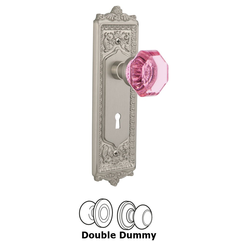 Nostalgic Warehouse - Double Dummy - Egg & Dart Plate with Keyhole Waldorf Pink Door Knob in Satin Nickel
