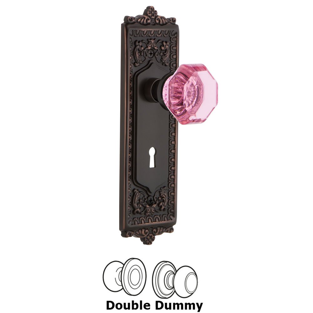Nostalgic Warehouse - Double Dummy - Egg & Dart Plate with Keyhole Waldorf Pink Door Knob in Timeless Bronze