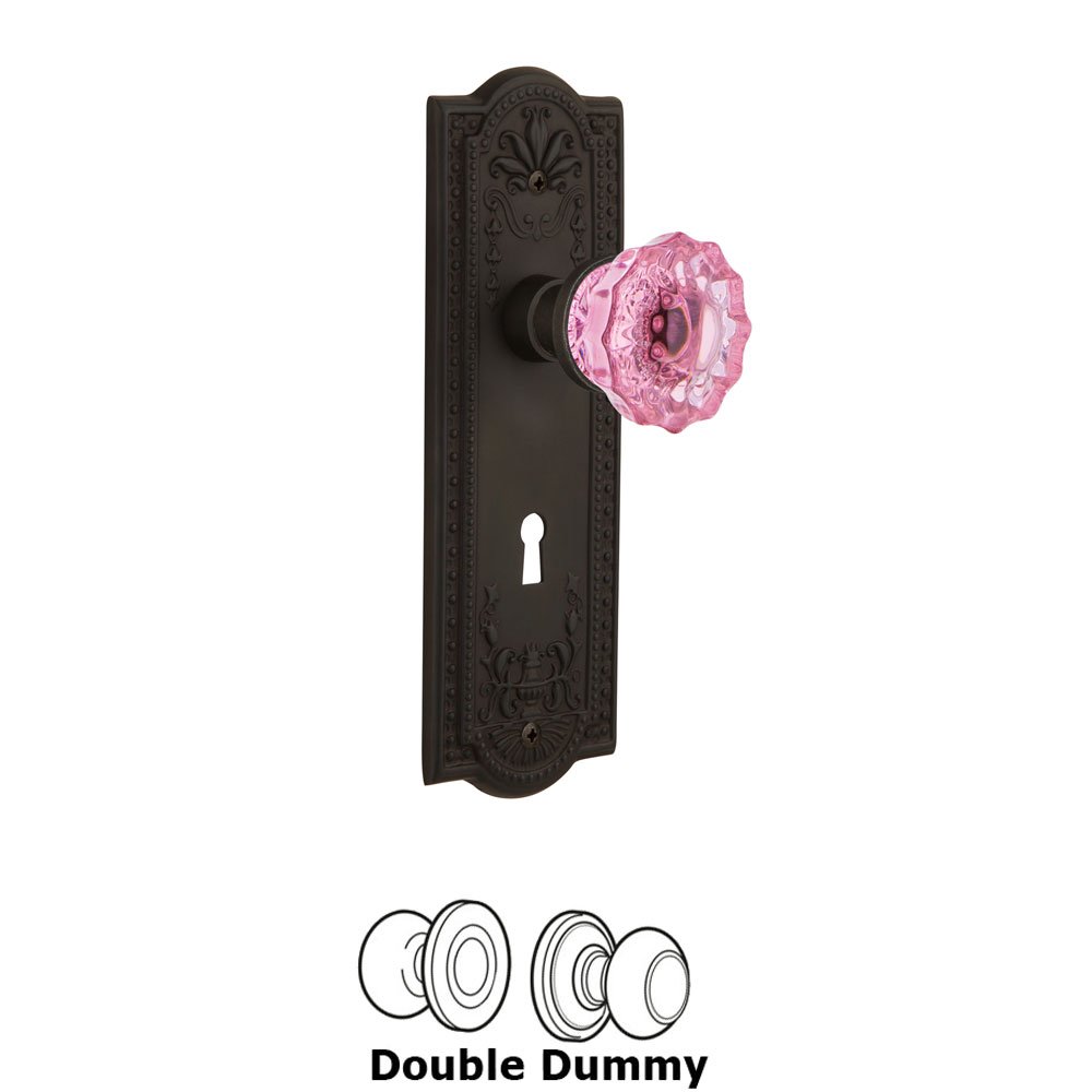 Nostalgic Warehouse - Double Dummy - Meadows Plate with Keyhole Crystal Pink Glass Door Knob in Oil-Rubbed Bronze