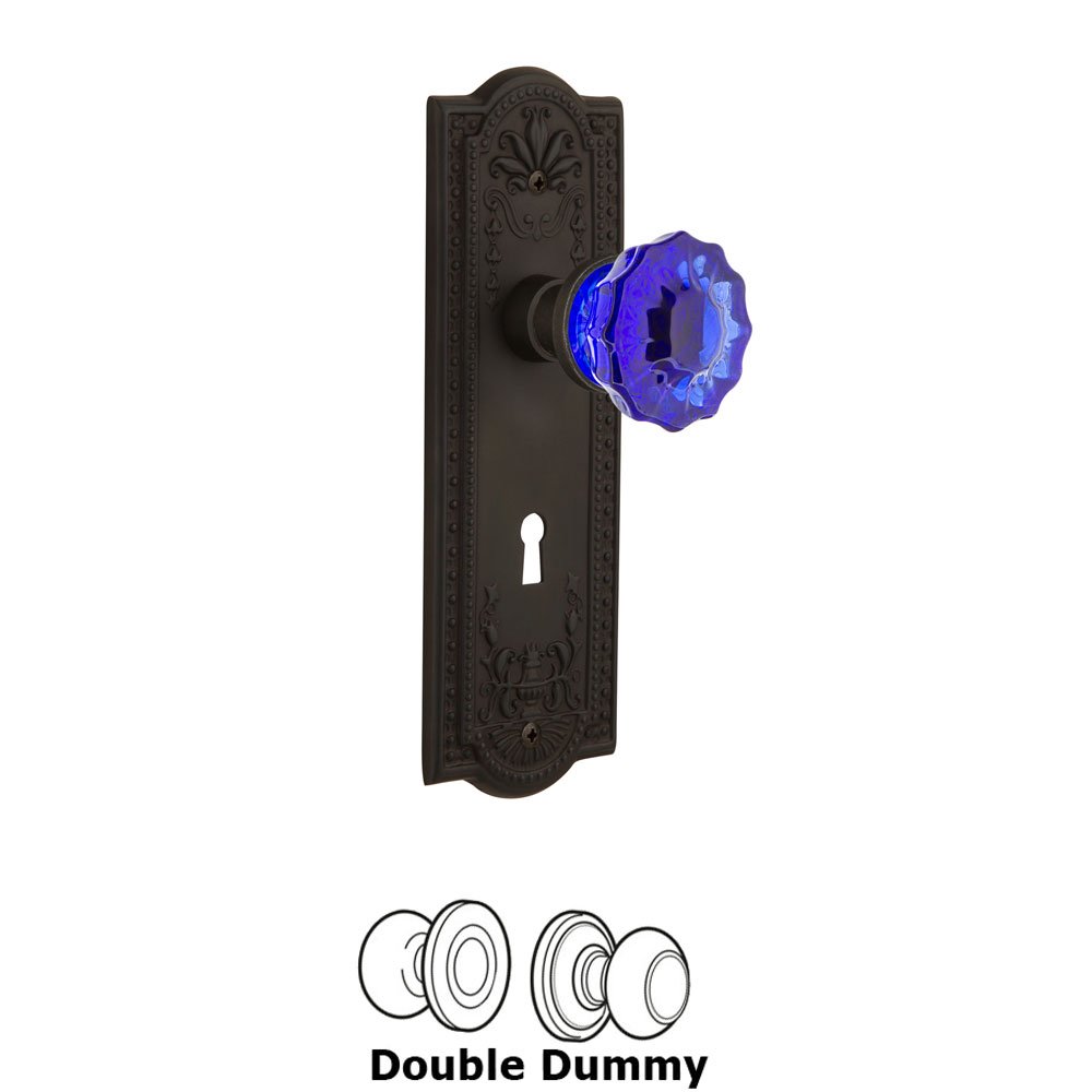 Nostalgic Warehouse - Double Dummy - Meadows Plate with Keyhole Crystal Cobalt Glass Door Knob in Oil-Rubbed Bronze