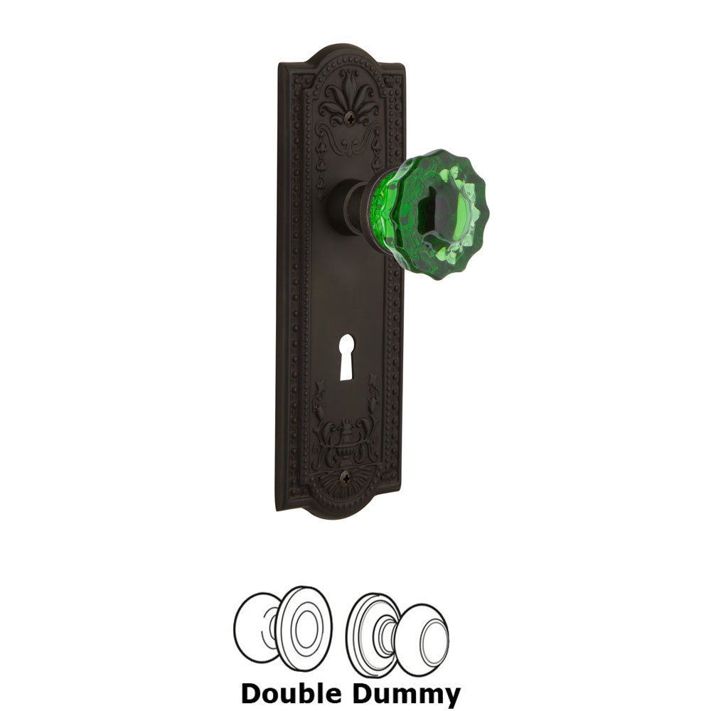Nostalgic Warehouse - Double Dummy - Meadows Plate with Keyhole Crystal Emerald Glass Door Knob in Oil-Rubbed Bronze