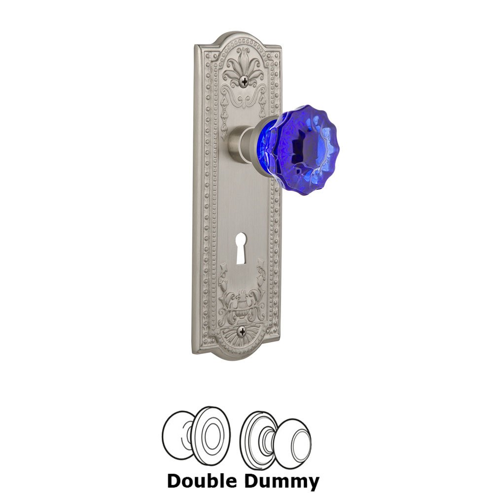 Nostalgic Warehouse - Double Dummy - Meadows Plate with Keyhole Crystal Cobalt Glass Door Knob in Satin Nickel