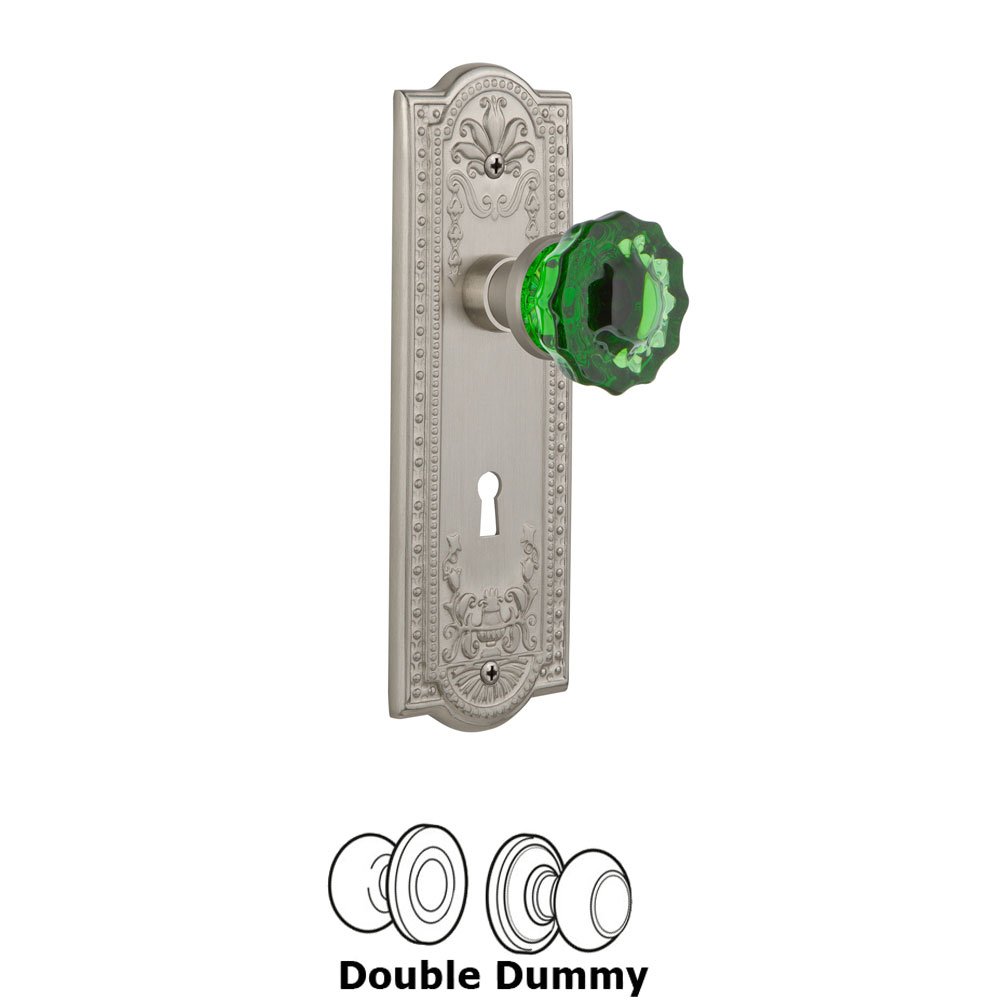 Nostalgic Warehouse - Double Dummy - Meadows Plate with Keyhole Crystal Emerald Glass Door Knob in Satin Nickel