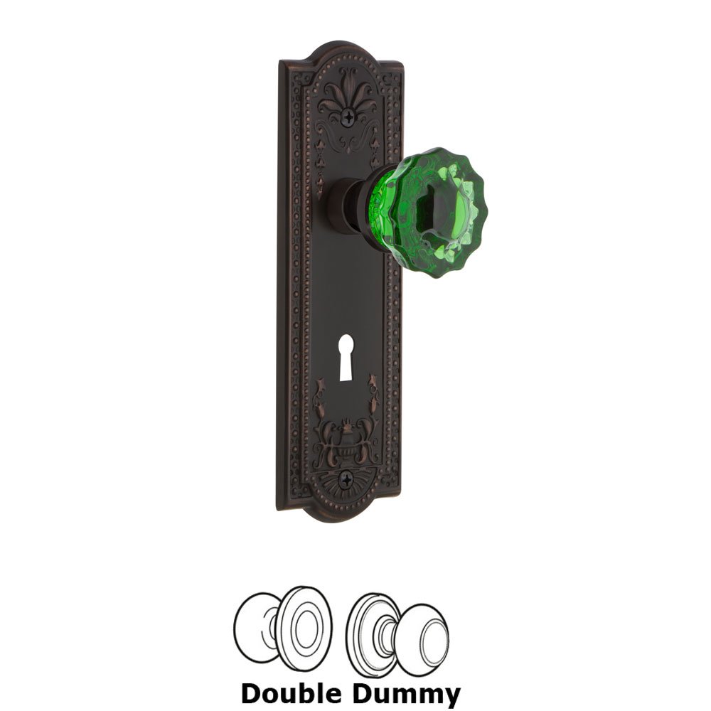 Nostalgic Warehouse - Double Dummy - Meadows Plate with Keyhole Crystal Emerald Glass Door Knob in Timeless Bronze