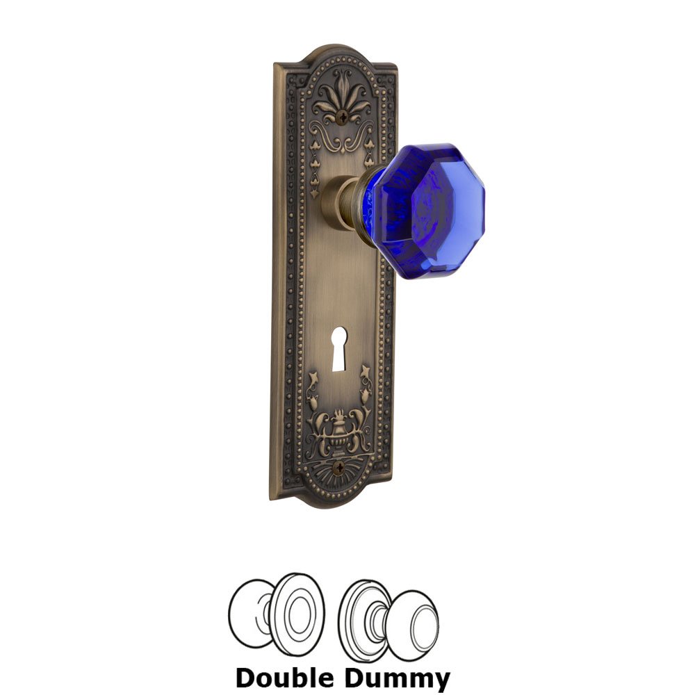 Nostalgic Warehouse - Double Dummy - Meadows Plate with Keyhole Waldorf Cobalt Door Knob in Antique Brass