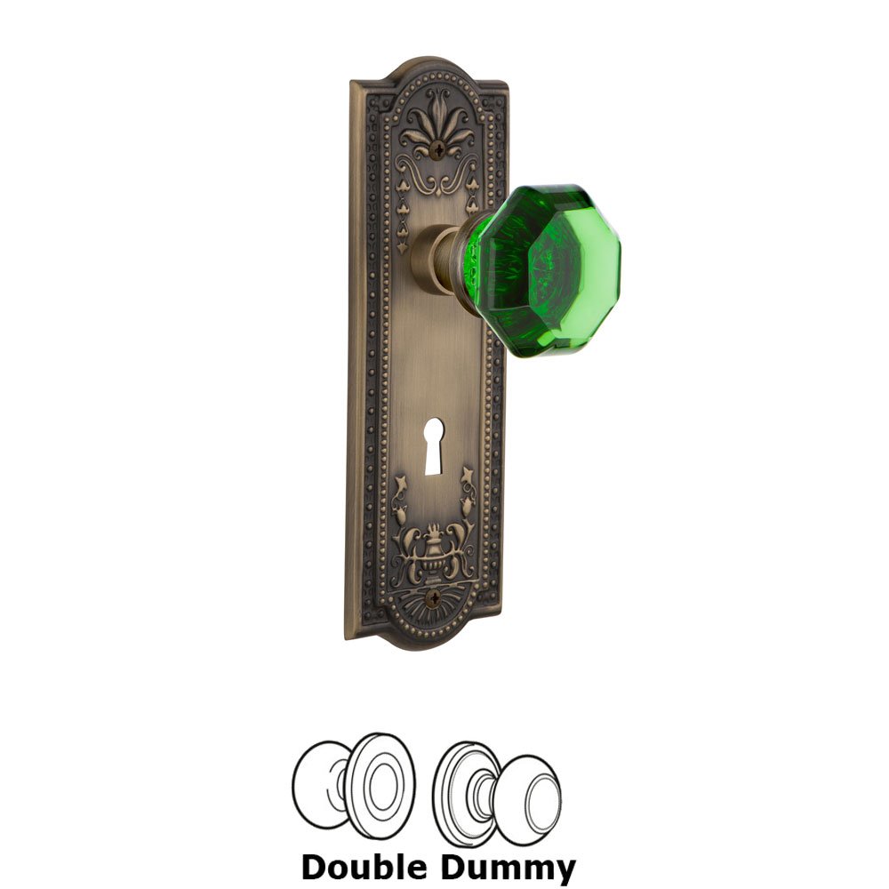 Nostalgic Warehouse - Double Dummy - Meadows Plate with Keyhole Waldorf Emerald Door Knob in Antique Brass