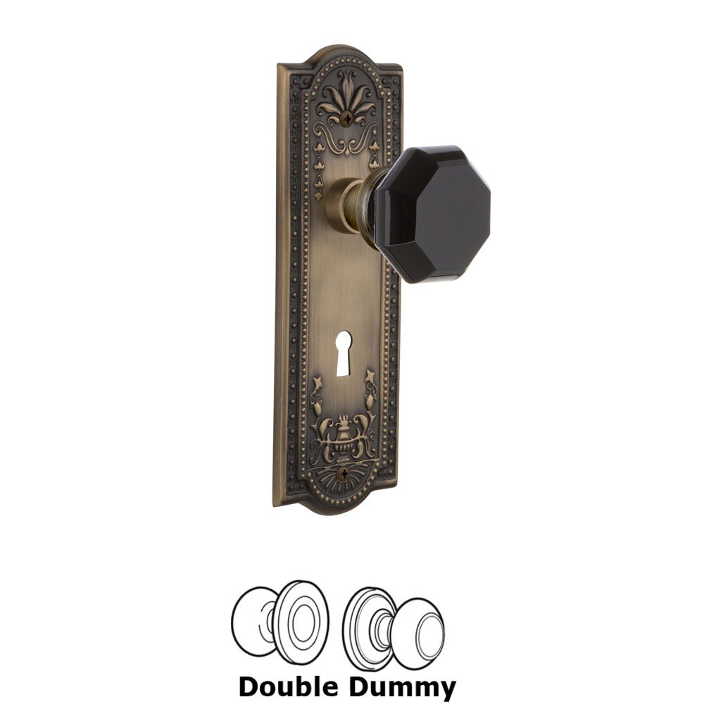 Nostalgic Warehouse - Double Dummy - Meadows Plate with Keyhole Waldorf Black Door Knob in Antique Brass