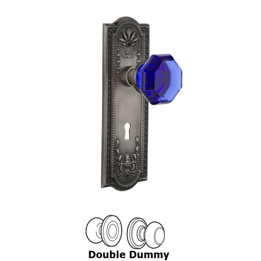 Nostalgic Warehouse - Double Dummy - Meadows Plate with Keyhole Waldorf Cobalt Door Knob in Antique Pewter