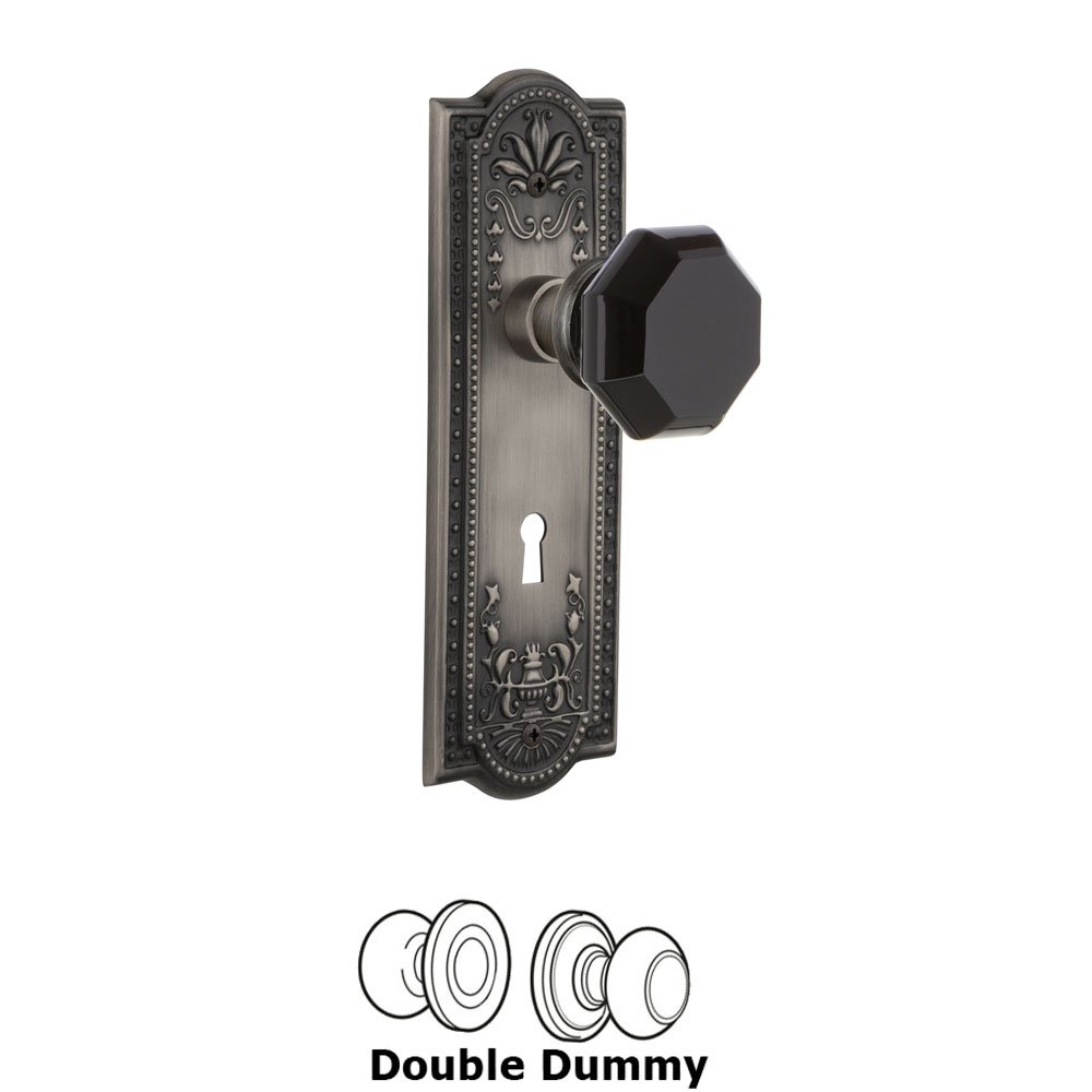 Nostalgic Warehouse - Double Dummy - Meadows Plate with Keyhole Waldorf Black Door Knob in Antique Pewter