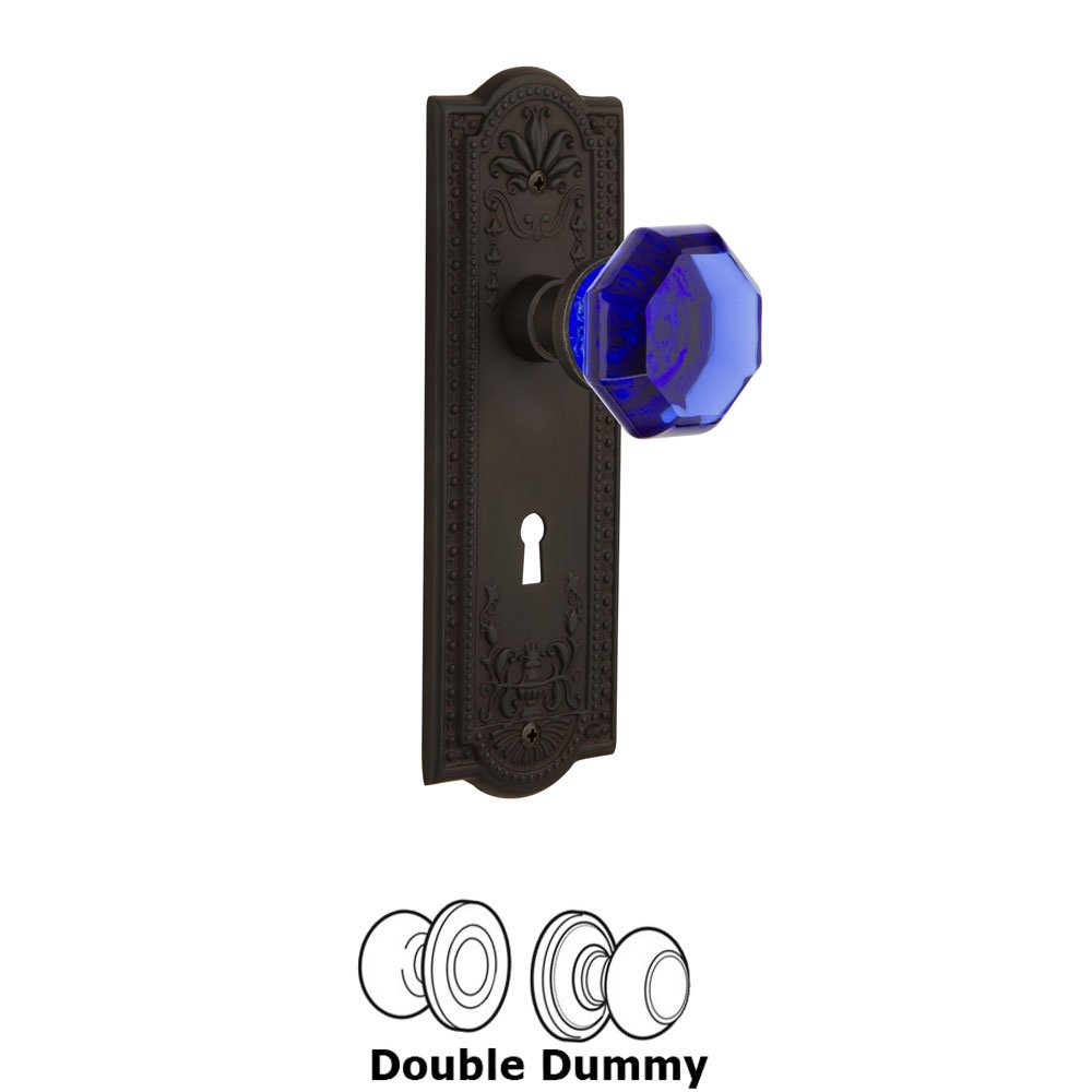 Nostalgic Warehouse - Double Dummy - Meadows Plate with Keyhole Waldorf Cobalt Door Knob in Oil-Rubbed Bronze