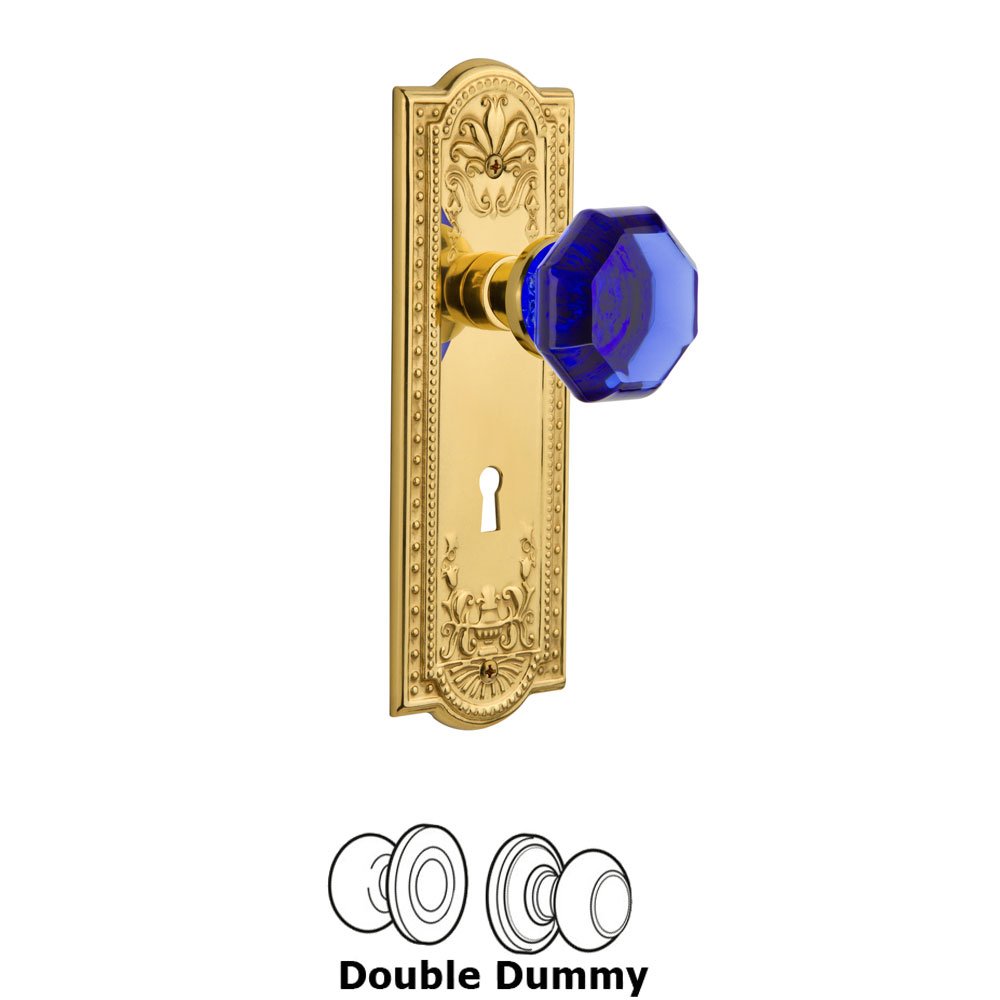 Nostalgic Warehouse - Double Dummy - Meadows Plate with Keyhole Waldorf Cobalt Door Knob in Polished Brass