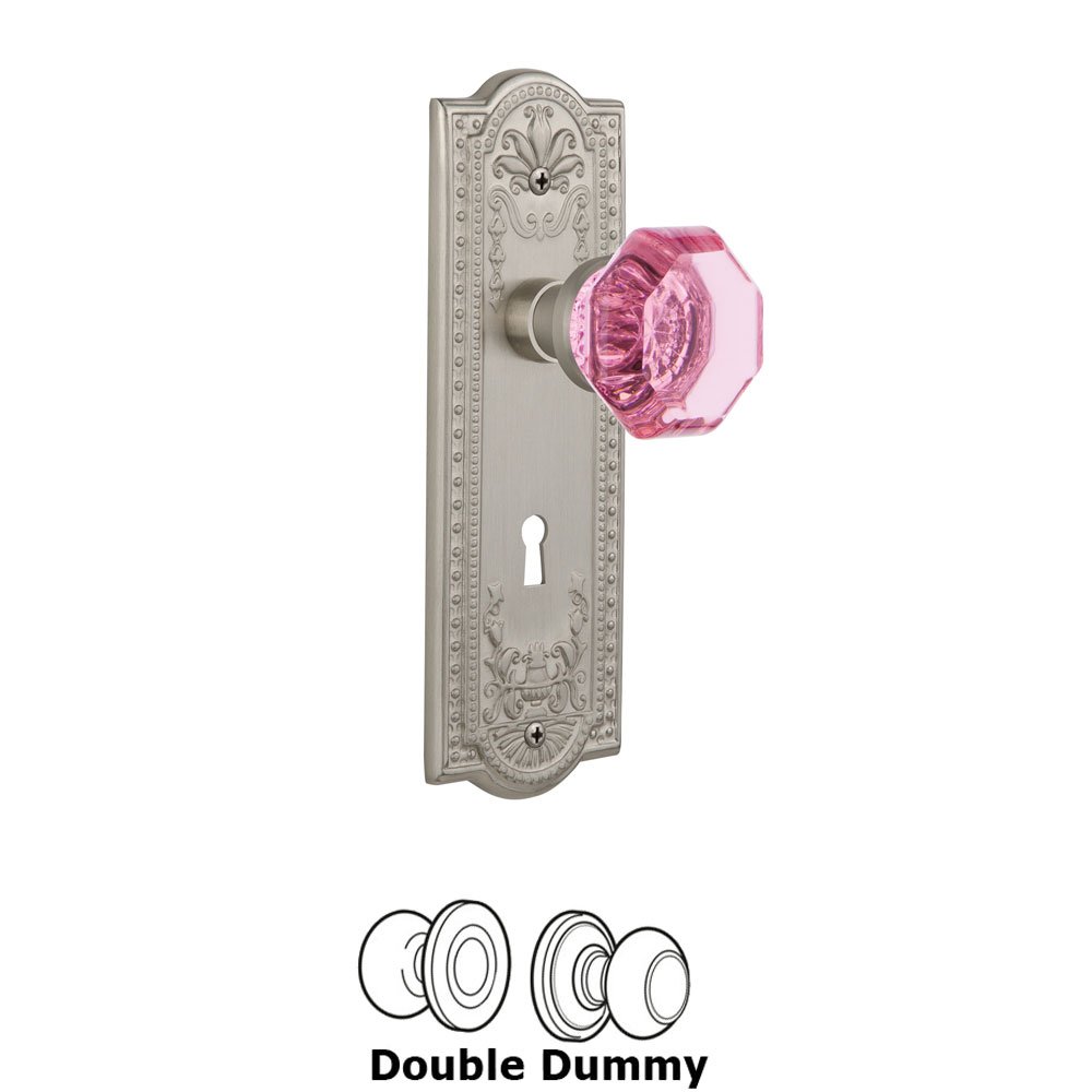 Nostalgic Warehouse - Double Dummy - Meadows Plate with Keyhole Waldorf Pink Door Knob in Satin Nickel