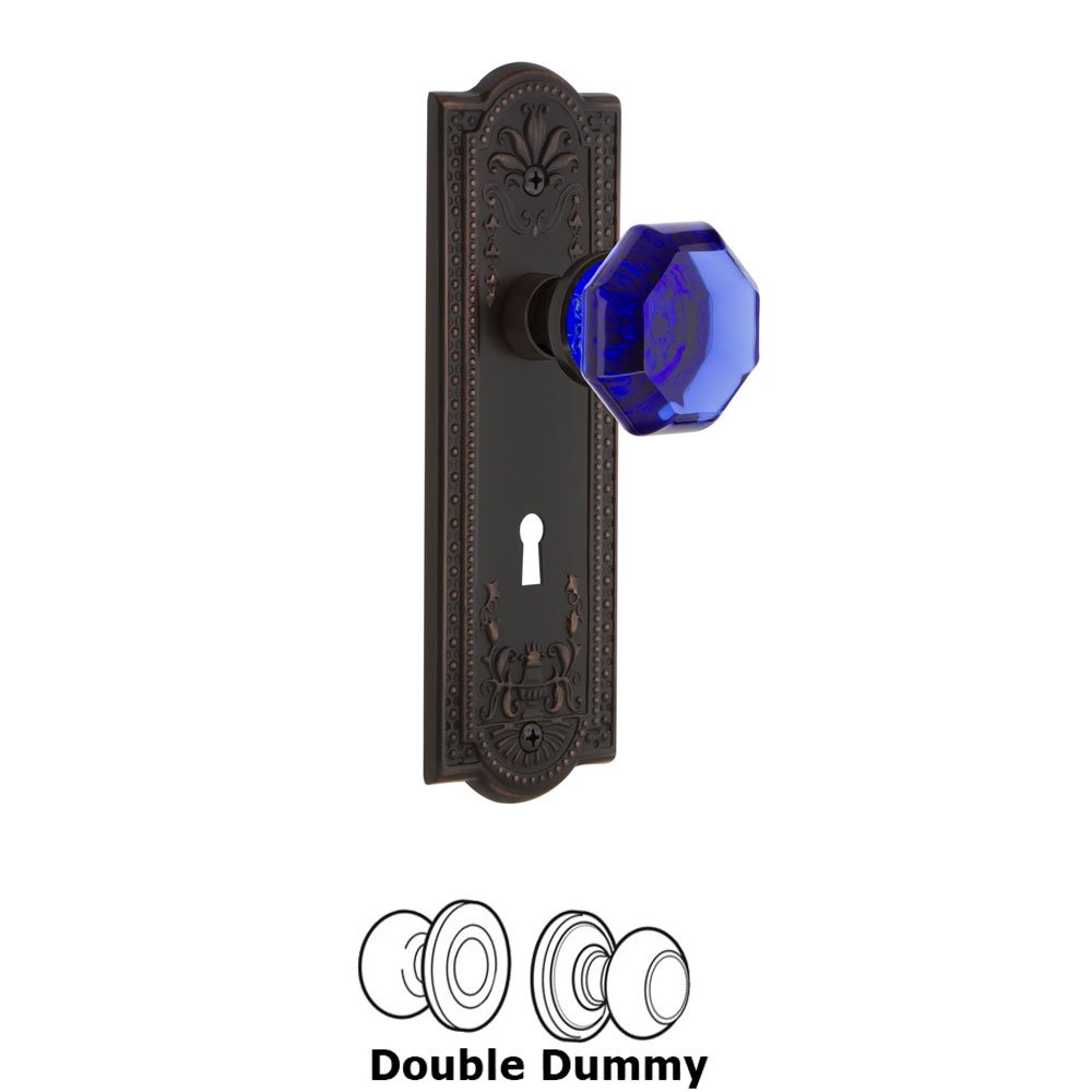 Nostalgic Warehouse - Double Dummy - Meadows Plate with Keyhole Waldorf Cobalt Door Knob in Timeless Bronze