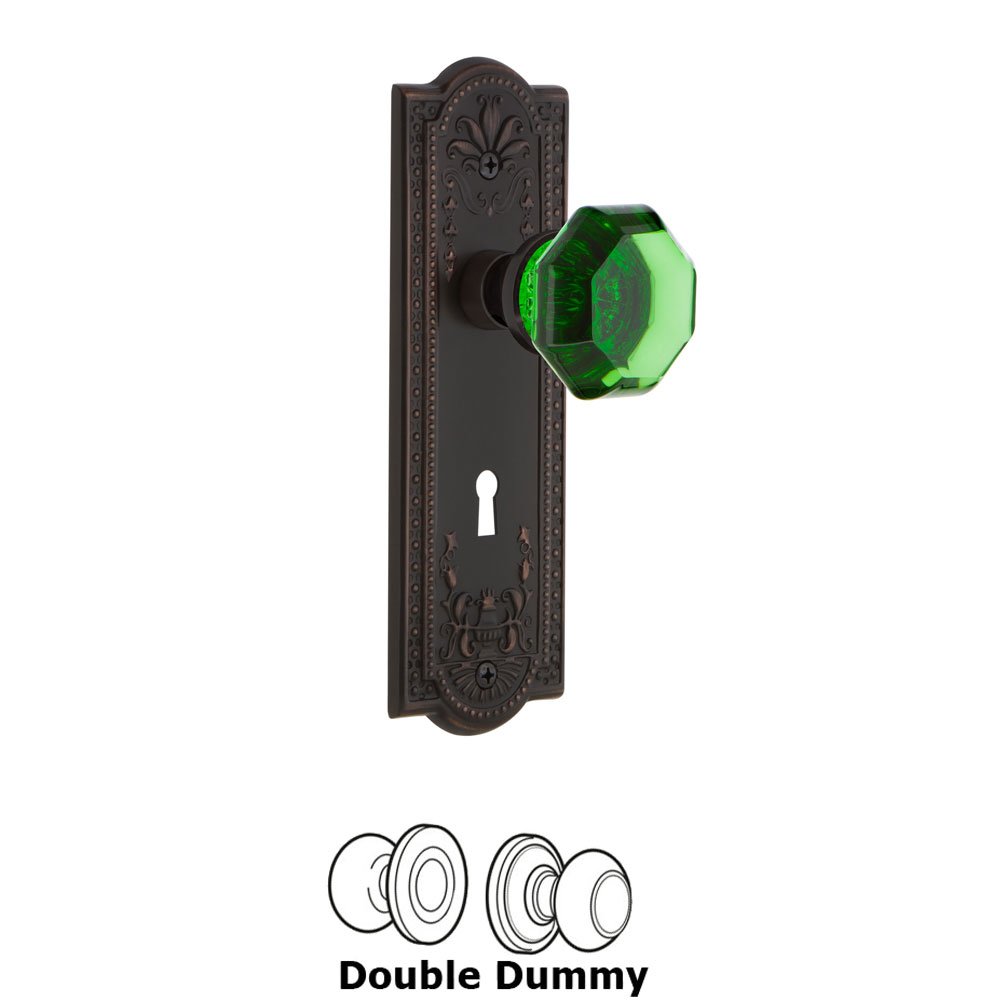 Nostalgic Warehouse - Double Dummy - Meadows Plate with Keyhole Waldorf Emerald Door Knob in Timeless Bronze