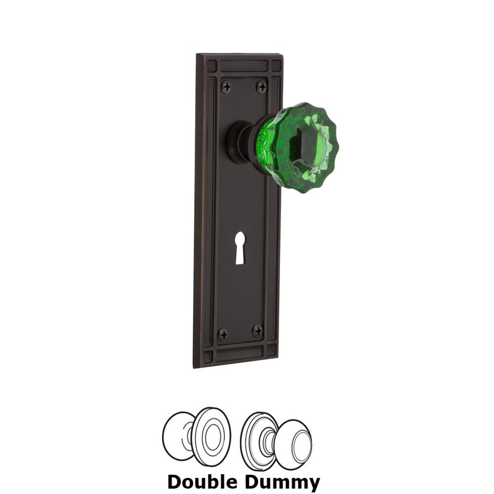 Nostalgic Warehouse - Double Dummy - Mission Plate with Keyhole Crystal Emerald Glass Door Knob in Timeless Bronze