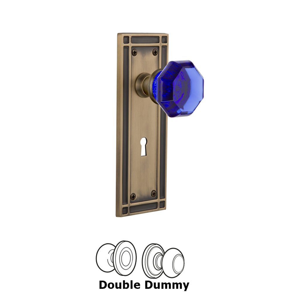 Nostalgic Warehouse - Double Dummy - Mission Plate with Keyhole Waldorf Cobalt Door Knob in Antique Brass