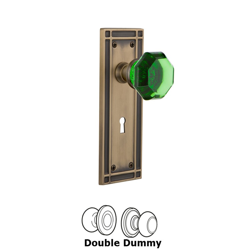 Nostalgic Warehouse - Double Dummy - Mission Plate with Keyhole Waldorf Emerald Door Knob in Antique Brass