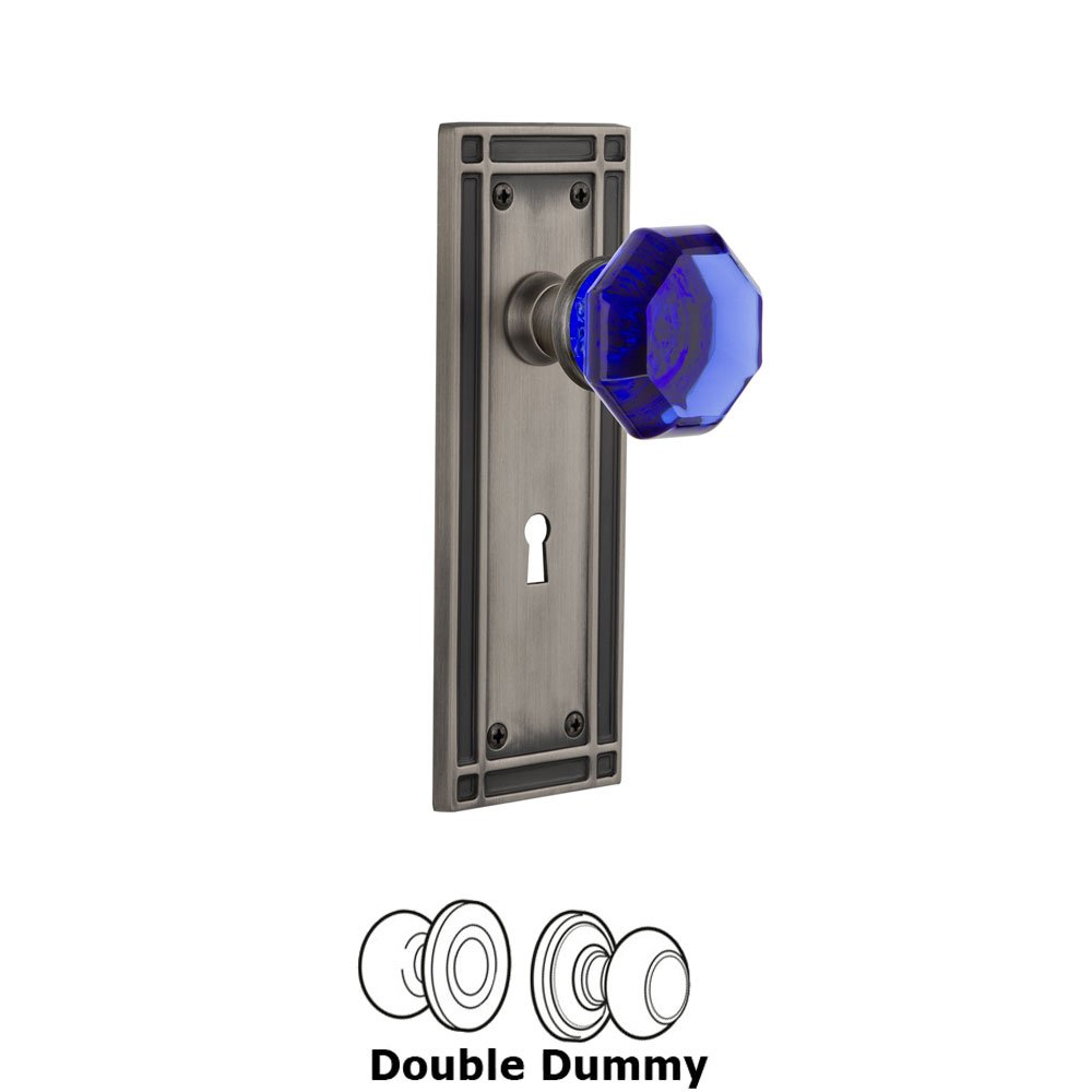Nostalgic Warehouse - Double Dummy - Mission Plate with Keyhole Waldorf Cobalt Door Knob in Antique Pewter