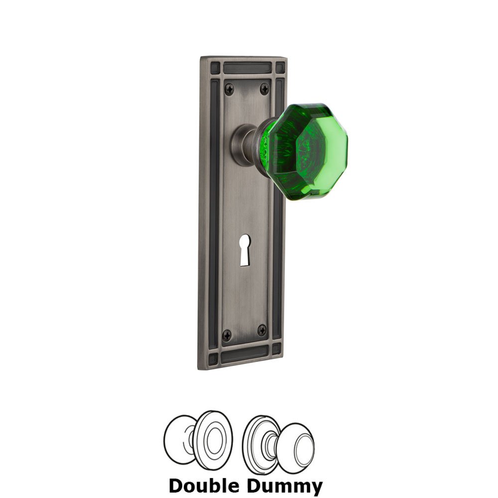 Nostalgic Warehouse - Double Dummy - Mission Plate with Keyhole Waldorf Emerald Door Knob in Antique Pewter