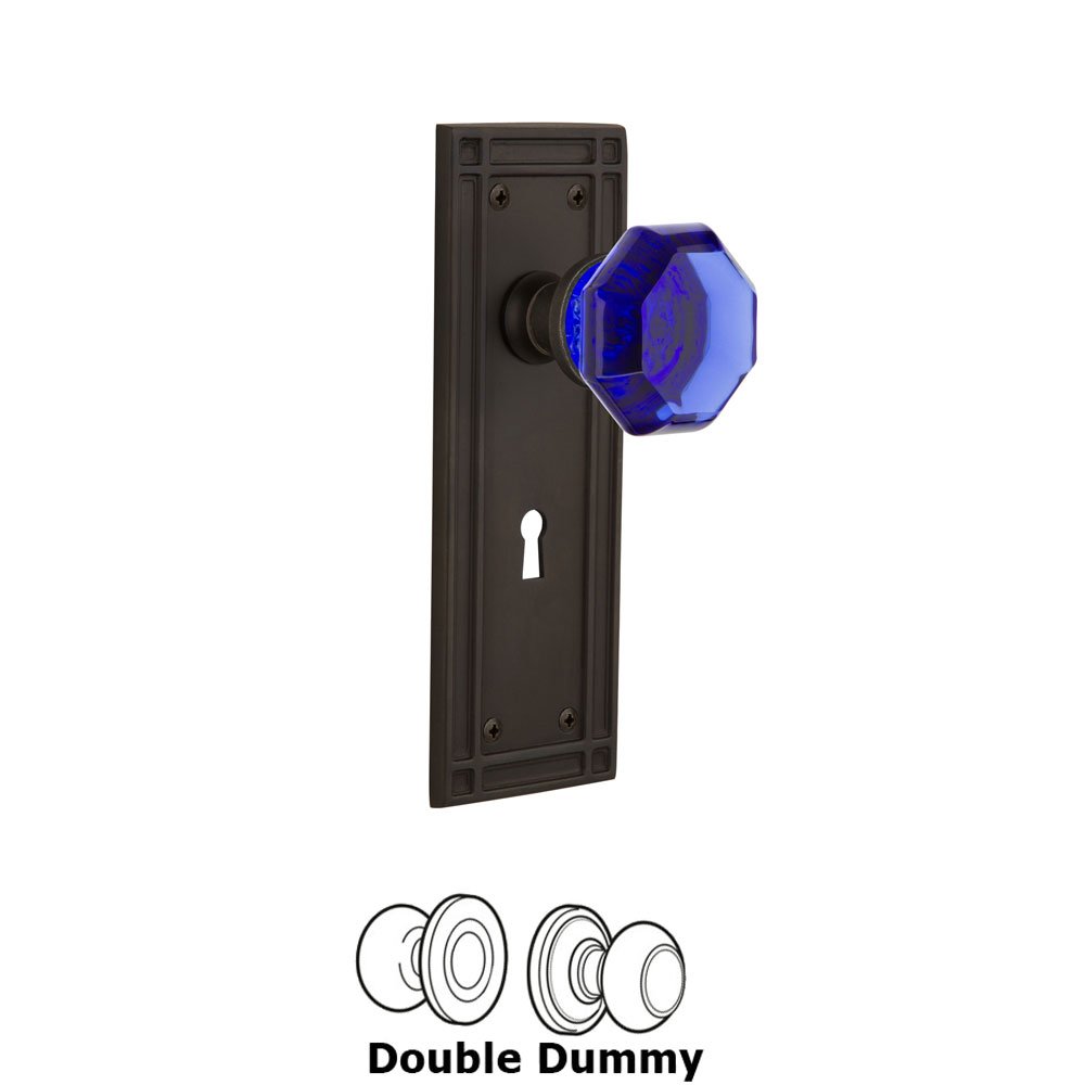 Nostalgic Warehouse - Double Dummy - Mission Plate with Keyhole Waldorf Cobalt Door Knob in Oil-Rubbed Bronze