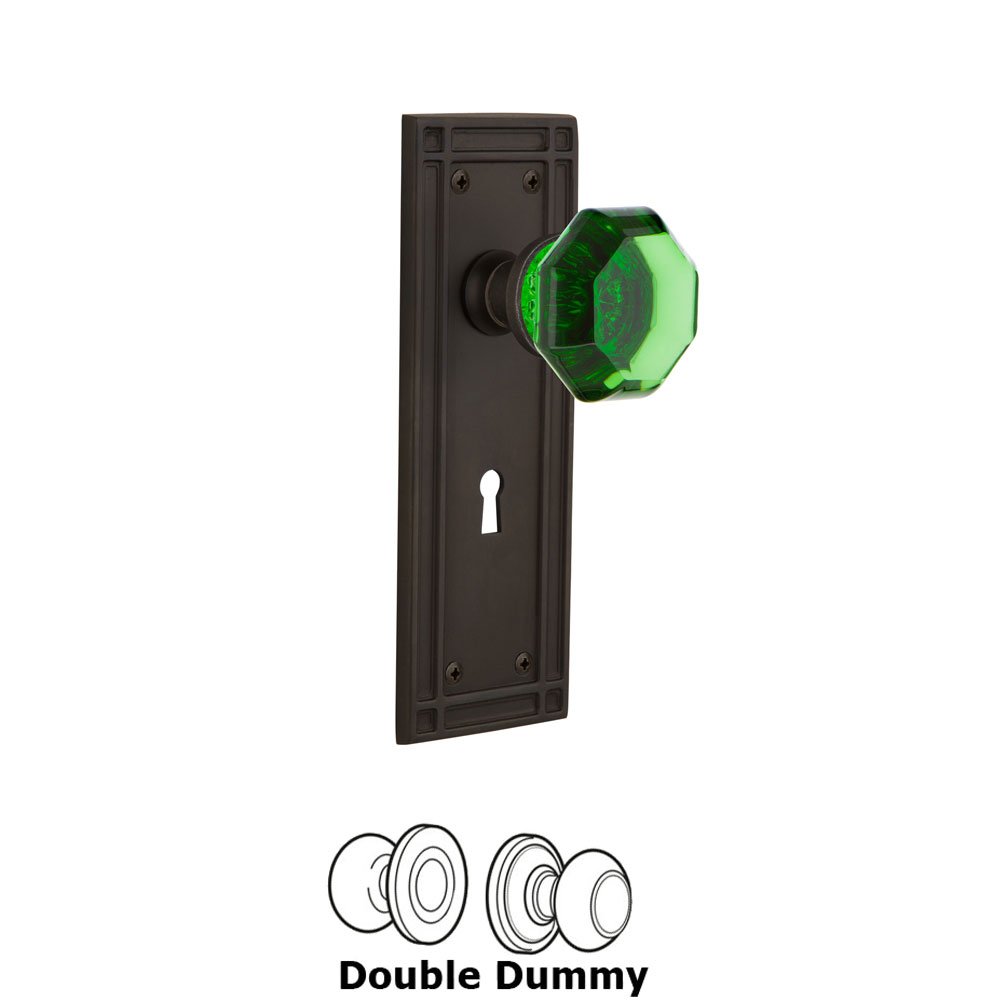Nostalgic Warehouse - Double Dummy - Mission Plate with Keyhole Waldorf Emerald Door Knob in Oil-Rubbed Bronze