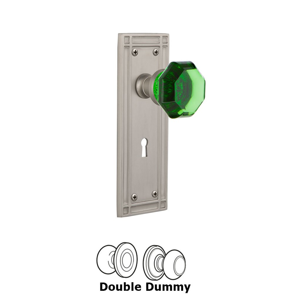 Nostalgic Warehouse - Double Dummy - Mission Plate with Keyhole Waldorf Emerald Door Knob in Satin Nickel