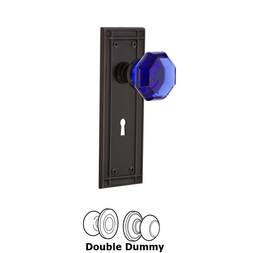 Nostalgic Warehouse - Double Dummy - Mission Plate with Keyhole Waldorf Cobalt Door Knob in Timeless Bronze