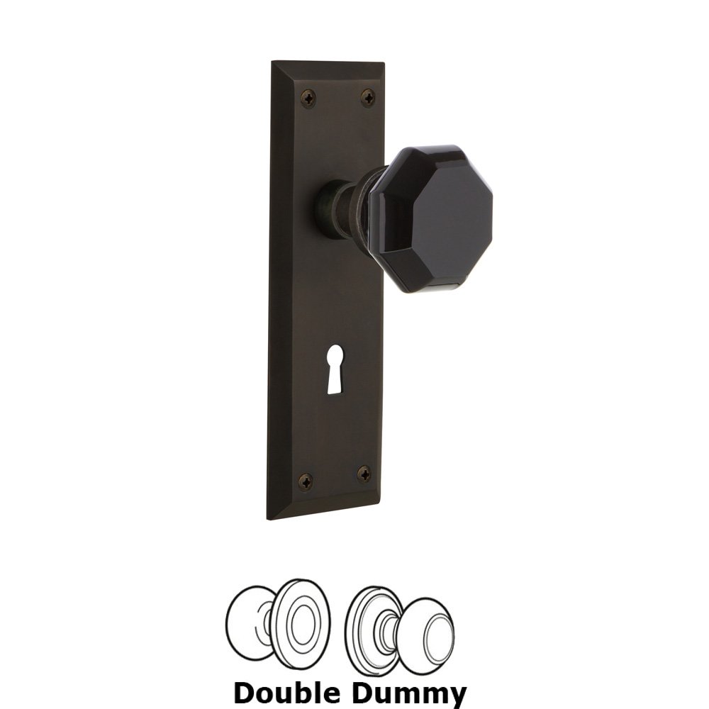 Nostalgic Warehouse - Double Dummy - New York Plate with Keyhole Waldorf Black Door Knob in Oil-Rubbed Bronze