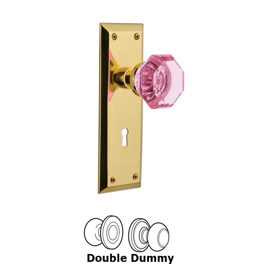 Nostalgic Warehouse - Double Dummy - New York Plate with Keyhole Waldorf Pink Door Knob in Polished Brass