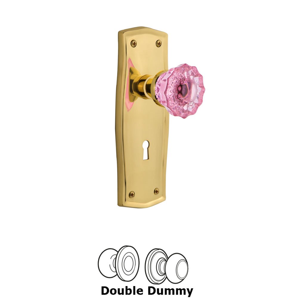 Nostalgic Warehouse - Double Dummy - Prairie Plate with Keyhole Crystal Pink Glass Door Knob in Polished Brass