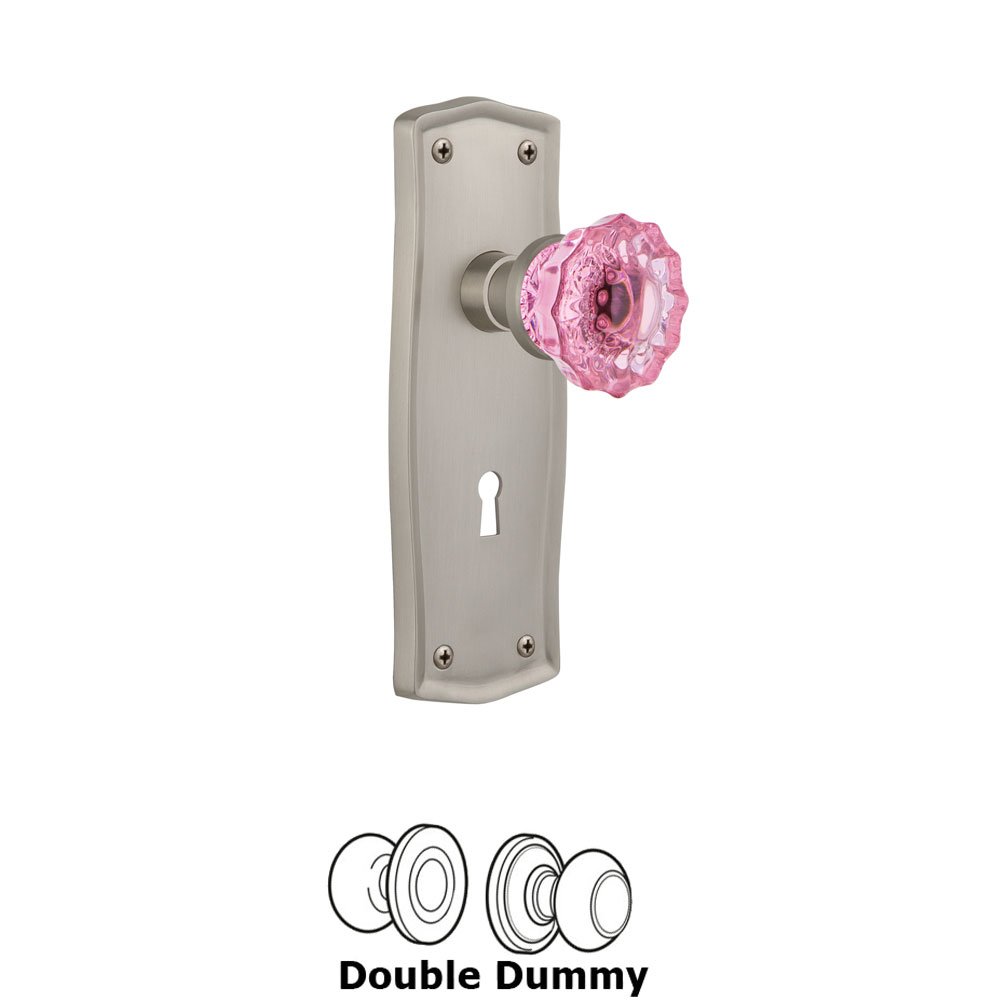 Nostalgic Warehouse - Double Dummy - Prairie Plate with Keyhole Crystal Pink Glass Door Knob in Satin Nickel