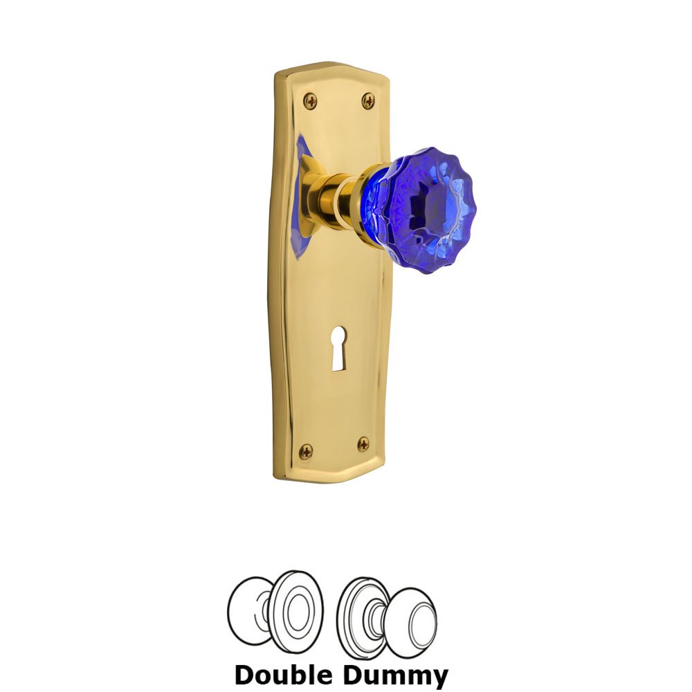 Nostalgic Warehouse - Double Dummy - Prairie Plate with Keyhole Crystal Cobalt Glass Door Knob in Unlaquered Brass